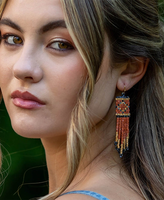 Sunstone Fringe Earring in Rust - Seed Bead Fring Earrings | Hippie Earrings | Soul Flower