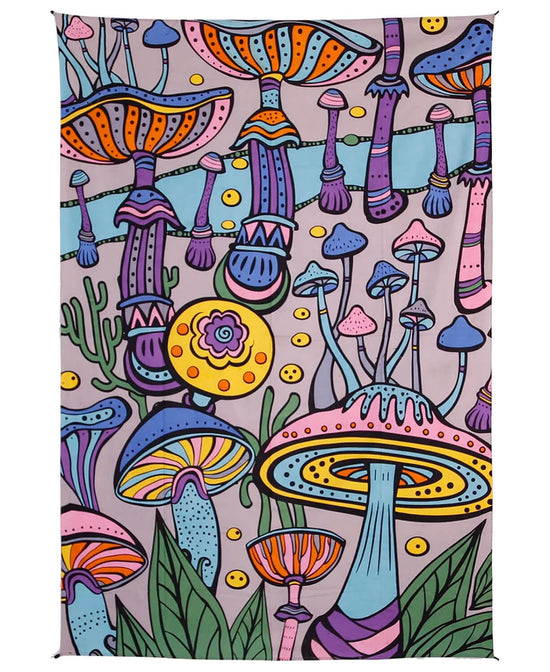 Mushroomland Tapestry in Pink Multicolor - Pink Mushroom Tapestry | Mushroomland Wall Hanging | Soul Flower