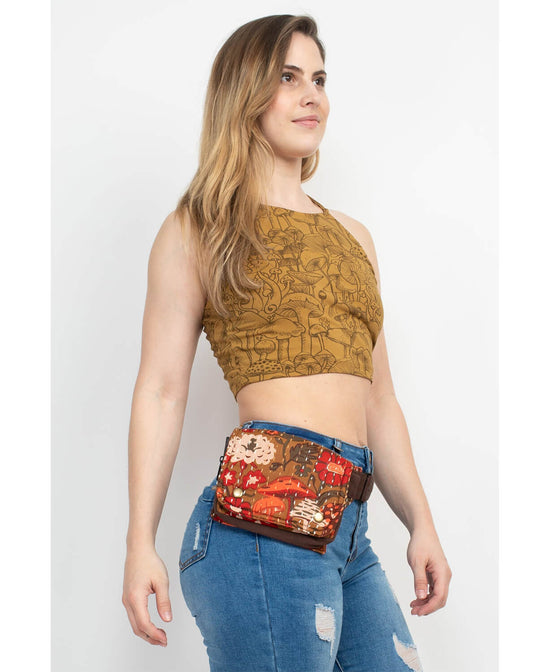 Mushroom Stash Belt Bag in Browns - Kantha Hip Bag | Hippie Pouches | Soul Flower