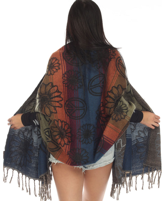 Sunflower Peace Hippie Shawl - Sunflower Peace Hippie Shawl | Boho Floral Wrap | Soul Flower