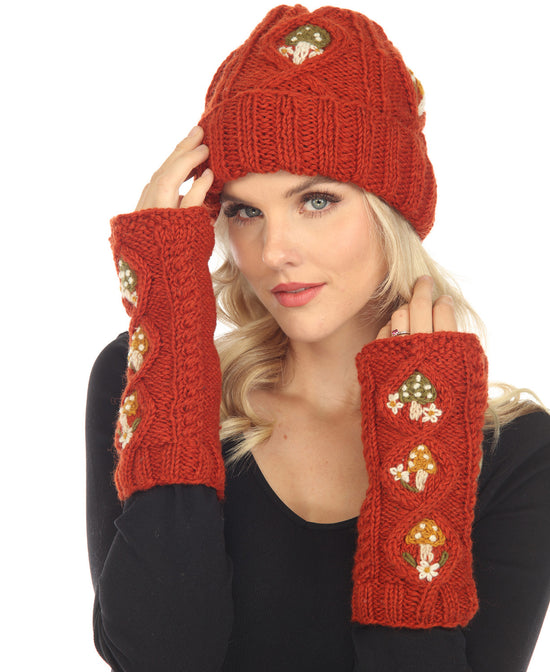 Mushroom Meadow Fingerless Gloves - Mushroom Hand Knit Armwarmers | Hippie Fingerless Gloves