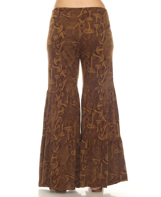 Woodland Tiered Bell Bottom Pants - Mushroom Flare Pants | Hippie Mushroom Bell Bottoms | Soul Flowe