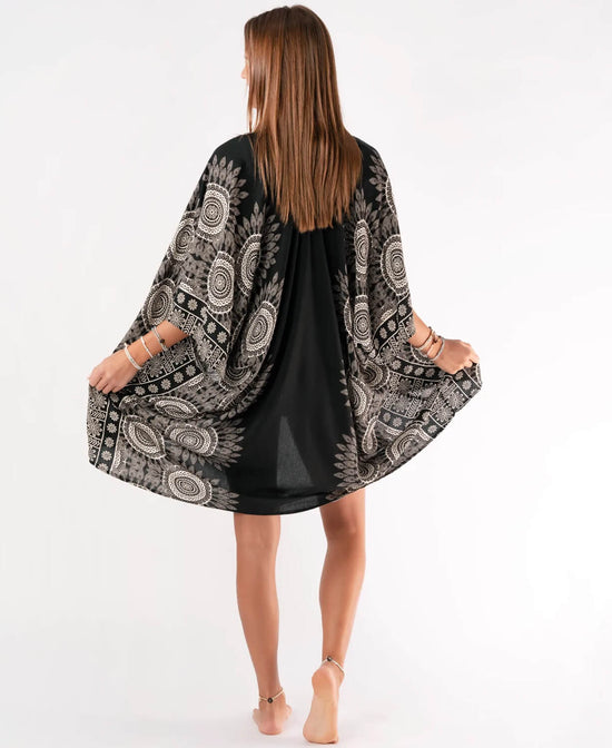 Bondi Mandala Black Kimono - Black Kimono | Hippie Chic Clothing | Soul Flower