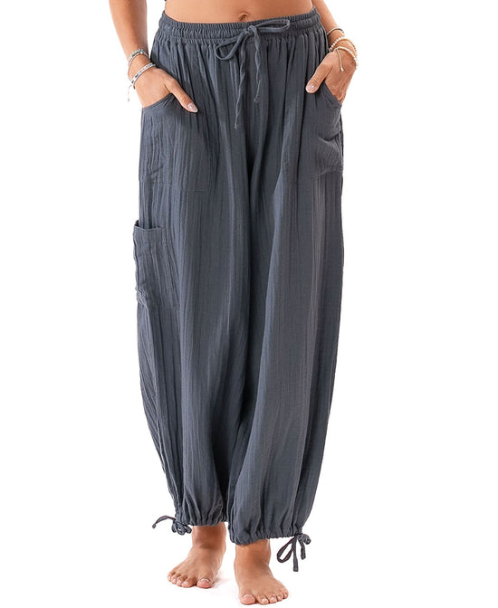 Cargo Adventure Pants in Charcoal - Cotton Gauze Cargo Pants | Soul Flower