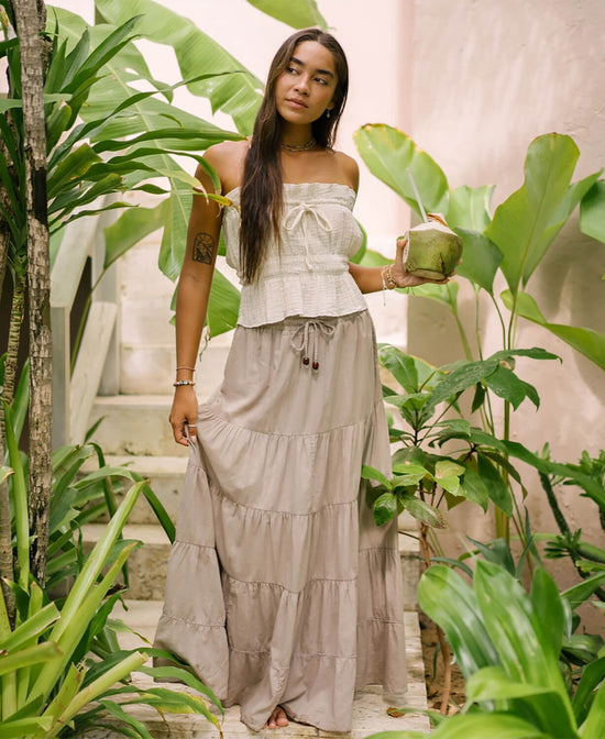 Sacred Sandstone Maxi Skirt - Natural Maxi Skirt | Tiered Hippie Skirt | Soul Flower