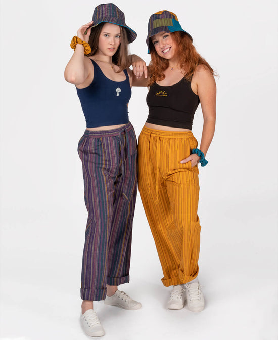 Striped Hippie Lounge Pants - Pineapple Express - Yellow Hippie Pants | Bohemian Pants | Soul Flower Women
