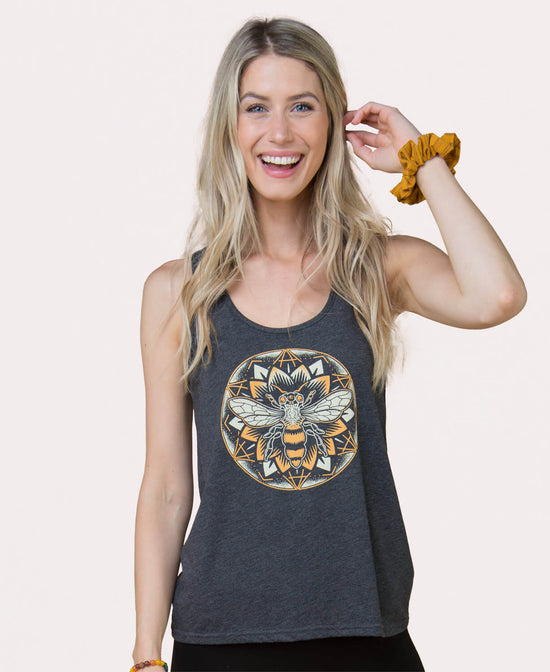Bee Mandala Recycled Racerback Tank - Bee Tank | Honey Bee Shirt | Soul Flower Women