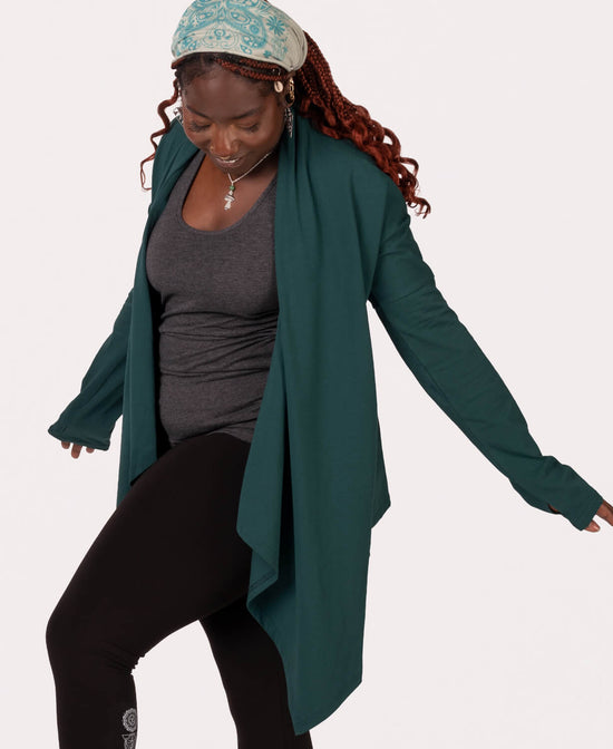 Organic Cotton Draped Cardigan - Dark Teal - Teal Drapey Cardigan | Drape Front Cardigan | Soul Flower