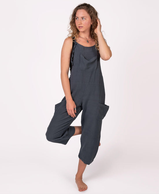 Hemp Viscose Slouchy Overalls - Midnight - Charcoal Slouchy Overalls | Summer Romper | Soul Flower