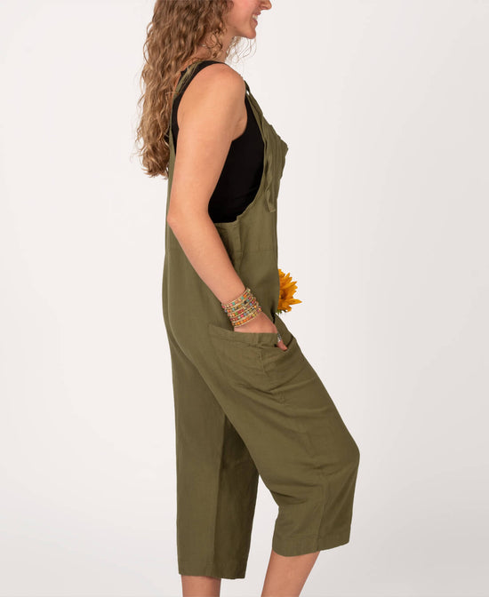 Hemp Viscose Slouchy Overalls - Moss - Green Slouchy Overalls | Hemp Overalls | Soul Flower