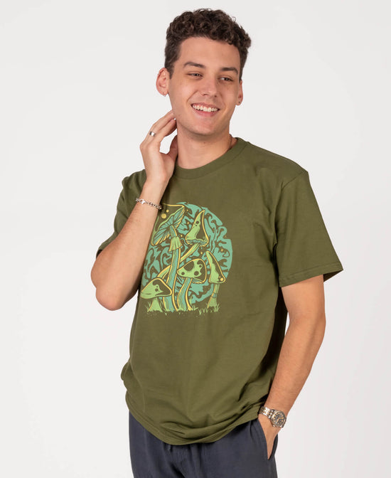 Closeout! Psychedelic Mushrooms Organic T-Shirt - Unisex - Psychedelic Mushrooms T-Shirt | Mushroom Tee | Soul Flower Men