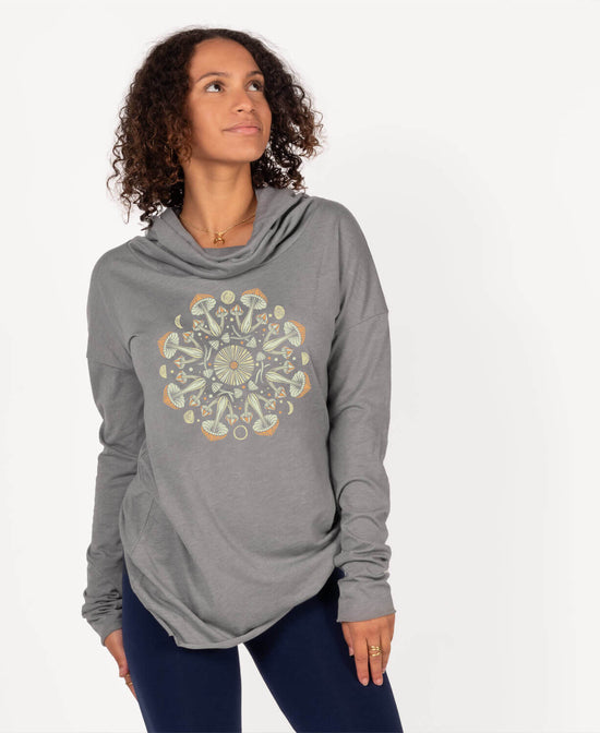 Mushroom Mandala Cowl Yoga Hoody - Mushroom Hoody | Yoga Top | Soul Flower Women