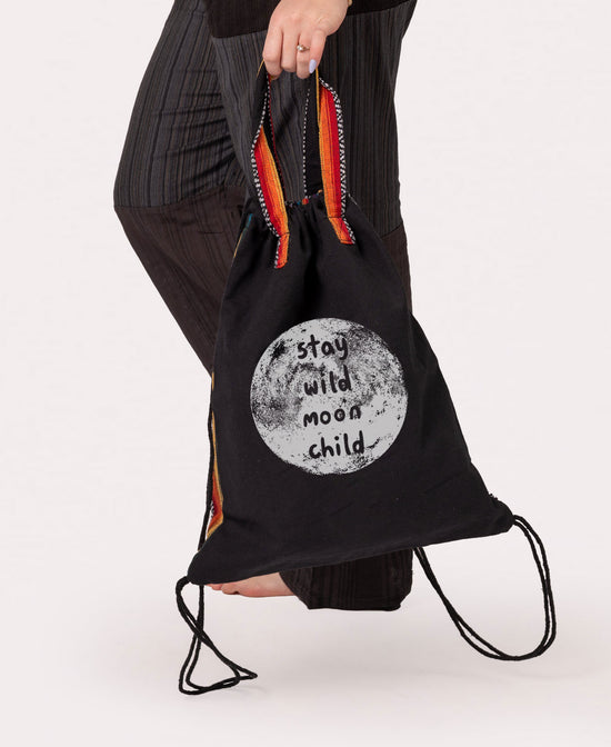 Stay Wild Moon Child Cinch String Backpack - Moon Boho Backpack | Hippie Bags | Soul Flower