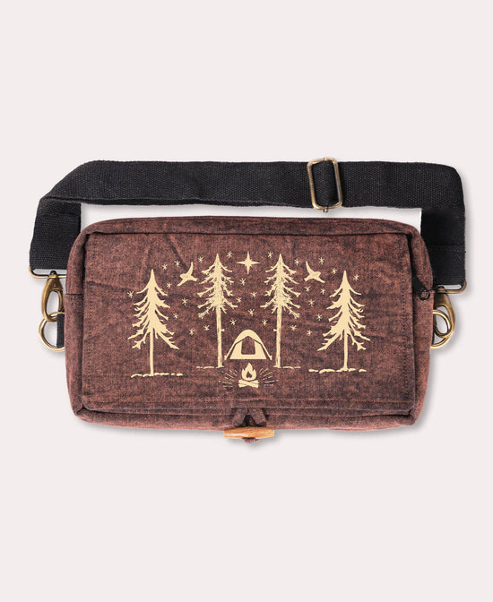 Happy Place Hip Sling Bag on Brown - Camping Hip Pack | Boho Festival Bags | Soul Flower
