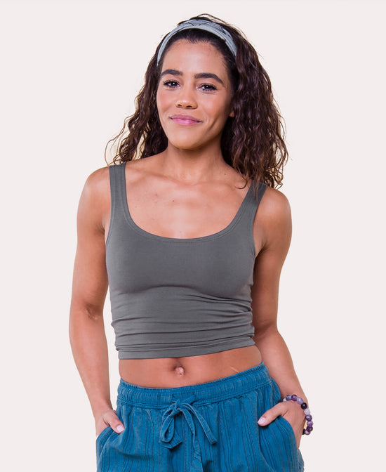 Final Sale! Organic Cotton Fitted Cropped Tank Top - Charcoal - Charcoal Organic Crop Top | Fitted Cropped Tank Top | Soul Flower Women