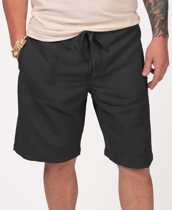 Closeout! Hemp Yoga Shorts - Black - Black Mens Yoga Shorts | Yoga Shorts for Men | Soul Flower Men