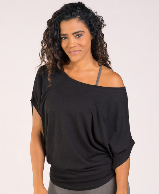 Black Bamboo Dolman Top - Black Slouch Top | Off the Shoulder Top | Soul Flower