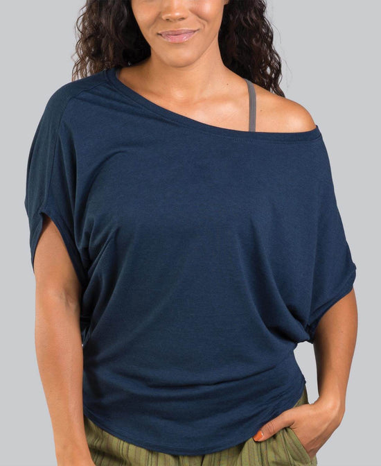 Navy Blue Bamboo Dolman Top - Navy Slouch Top | Off the Shoulder Top | Soul Flower