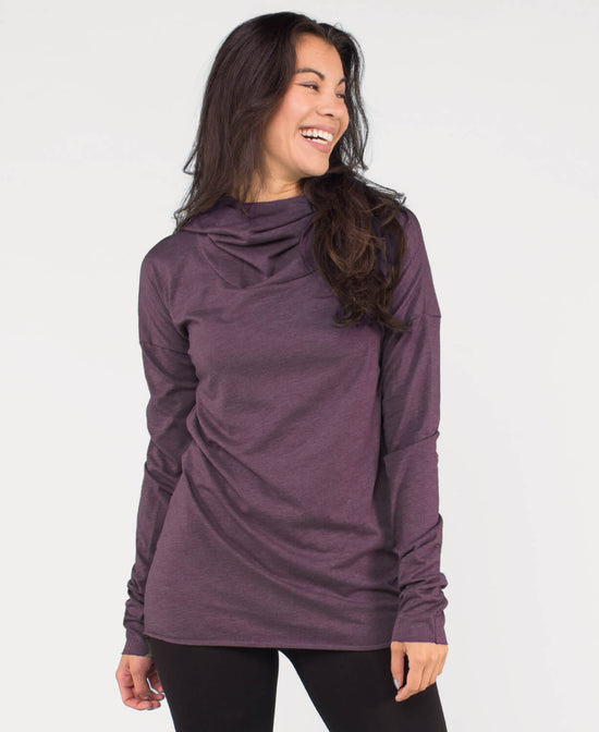Closeout! The Resistance Cowl Neck Hoody - Eco Plum - Purple Cowl Neck Hoodie Womens | Yoga Hoody | Soul Flower Women